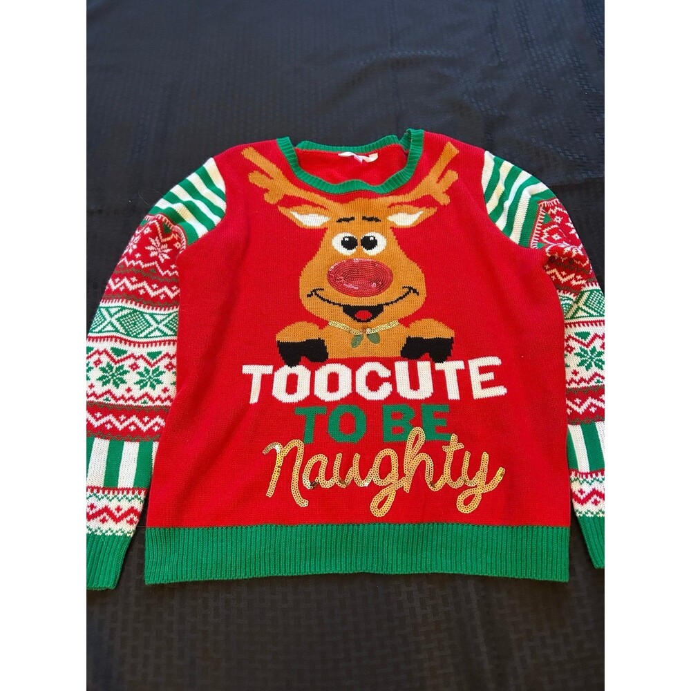 Ugly Christmas Sweater Reindeer Too Cute To Be Naughty XXL (19)